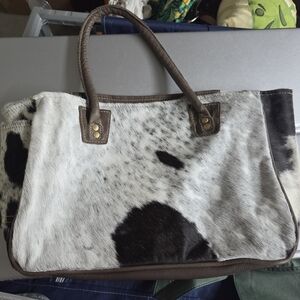 Myra Bag Brown Leather Tote with Patterned Interior